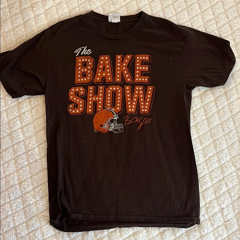 Majestic Brown  'The Bake Show' Graphic Tee with Orange Print
